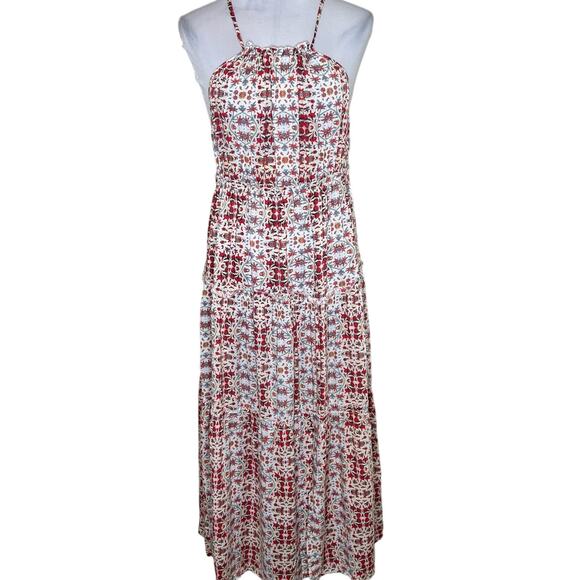 Nanette Lepore Maxi Dress 10 Womens Red Tiered Floral Halter Slit Ruffle Cottage - Picture 1 of 8